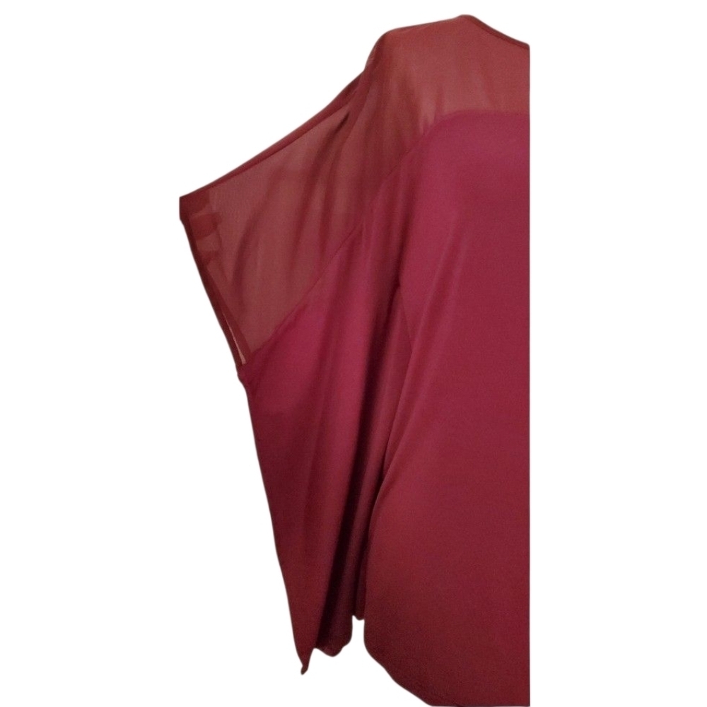White House Black Market Burgundy Sheer Poncho Sleeve Boat Neck Blouse Size S - Picture 5 of 6